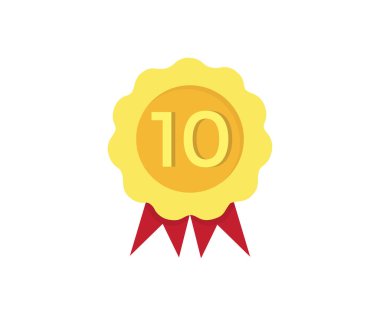 Modern Altın Rosette ödüllü logo tasarımında 10 ya da 10 numara. Gölgesi olan modern rosette yıldızı ve üç resim klişe mühür damgası, 10 simge rozet vektör tasarımı ve illüstrasyonu.