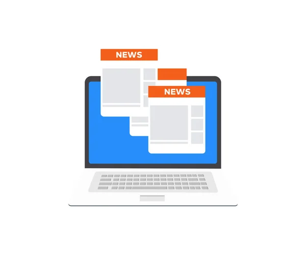 Newspaper Laptop Screen Online News Logo Design News Web Page — Stock Vector