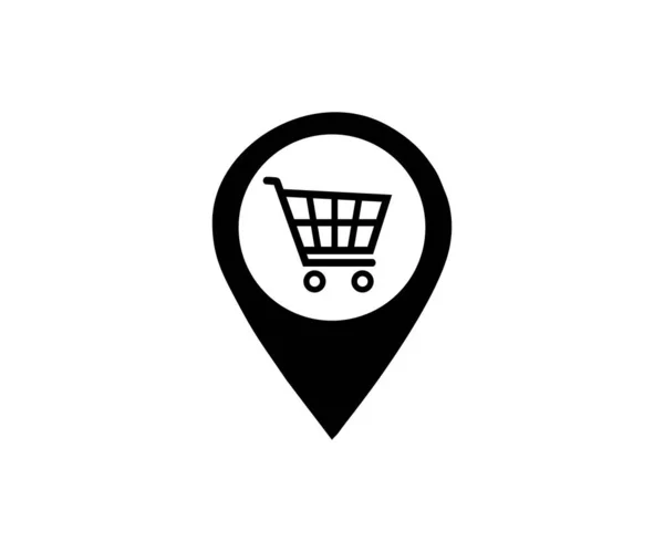Alışveriş Arabası Simgesi Tasarımlı Harita Işaretleyici Mağazanın Bulunduğu Harita Üzerindeki — Stok Vektör