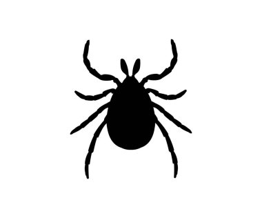Mite, Tick Silhouette logo tasarımı. Tehlikeli ısırgan böcekler. Kene ısırığı tehlikesi. Parazit böcek, ixodes ricinus, enfeksiyon taşıyıcı, kan emici, vektör tasarımı ve illüstrasyon.