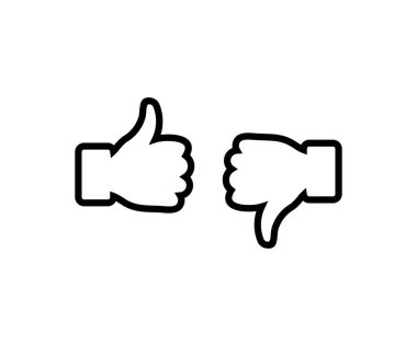 Baş parmak yukarı ve baş parmak aşağı simge. Baş Parmak Aşağı Simgeler izole edilmiş vektör tasarımı ve illüstrasyonu.