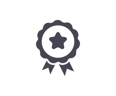 Sertifikalı madalya ikonu. Onaylı rozet. Onaylanmış yıldız amblemi kazanan sembol, en iyi kalite işareti, başarı garantili pictogram vektör tasarımı ve illüstrasyon.