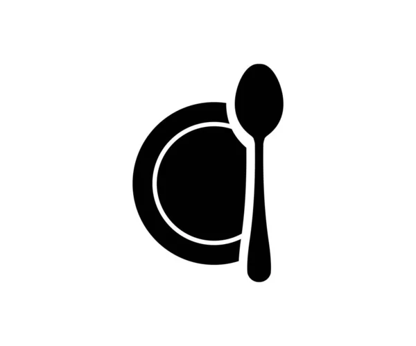 Siluetă Tacâmuri Lingură Design Pictogramă Placă Vector Utensil Restaurant Simboluri — Vector de stoc