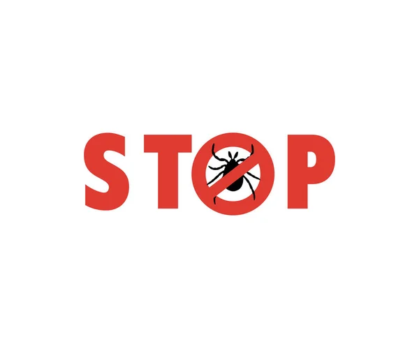 警告標識のロゴデザイン ダニのサインや赤いストップ警告シンボルベクトルのデザインとイラストはありません — ストックベクタ