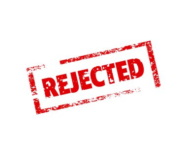 Reddedilmiş pul. Reddedilmiş Kırmızı Kauçuk Grunge Mühür vektör tasarımı ve illüstrasyonu.