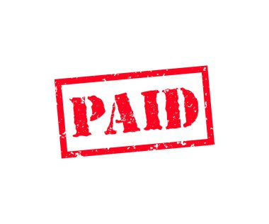 Kiralık lastik pul logosu tasarımı. Grunge damgası kırmızı ödenmiş vektör tasarımı ve illüstrasyonu.