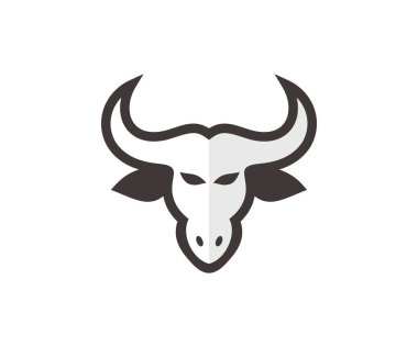 Minimalist inek / boğa başlı siluet logosu tasarımı. Buffalo Head, İnek Başı Siluet vektör tasarımı ve illüstrasyonu.