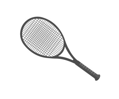Tenis raketi ikonu siyah klasik tasarım. Tenis raketi vektör tasarımı ve illüstrasyonunun basit bir gösterimi.