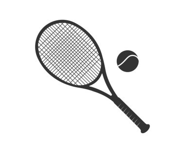 Beyaz arka plan logosu olan tek bir tenis raketi. Spor malzemeleri. Büyük tenis konsepti vektör tasarımı ve illüstrasyonu.