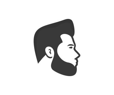 Profil logosu tasarımlı bir erkek yüzü. Sosyal ağ için Avatar. Soyut erkek portresi, yüz manzaralı. Sakallı iş adamı vektör tasarımı ve illüstrasyonu başkanı.