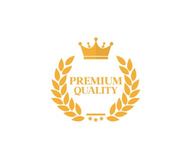 Kaliteli etiket logosu tasarımı. En iyi kalite düz vektör rozeti. Terfi Kalitesi Damgası. Taçlı ve yıldız vektör tasarımı ve illüstrasyonlu birinci sınıf simge.