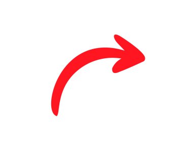 Kırmızı kavisli ok simgesi işareti. Web sitenizin tasarımı için ok simgesi, logo, uygulama, UI. Ok yön sembolü vektör tasarımı ve illüstrasyonunu gösterir.
