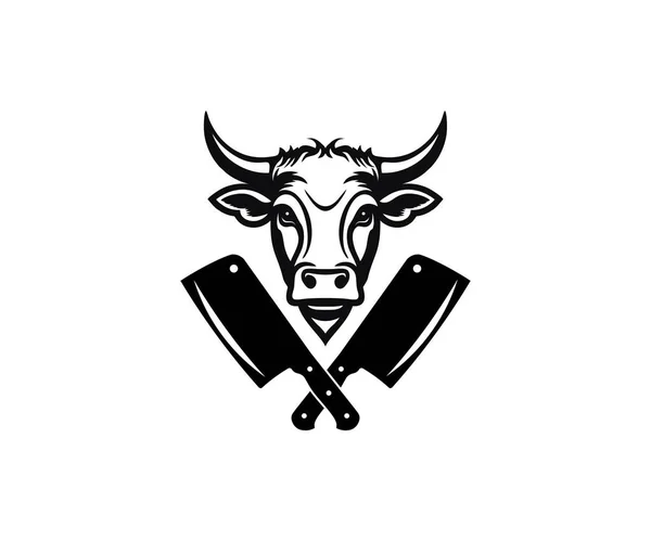 Diseño Del Logo Carnicería Bull Head Tienda Carne Emblemas Carnicería — Archivo Imágenes Vectoriales