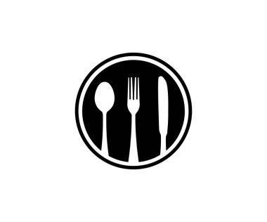 Restoran ikonu. Yemek, tabak, çatal, bıçak, kaşık, çatal bıçak, çatal bıçak ikonu vektör tasarımı ve illüstrasyonu.