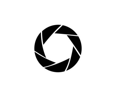 Kamera deklanşör simgesi. Vektör siyah kamera deklanşör ve siluet mercek açıklığı.