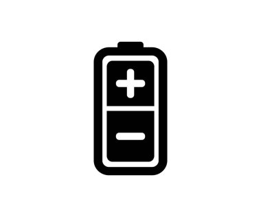 Artı eksi işaretli pil işareti. Pil şarj etme işareti ve sembol vektör tasarımı ve illüstrasyonu.