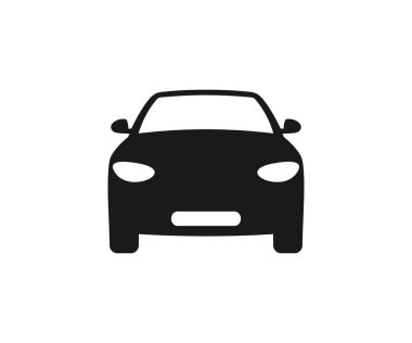 Sedan araba, araç ya da otomobil ön görüntü simgesi. Otomobil silueti ön görünüm. Taşıma simgesi vektör tasarımı ve illüstrasyonu.