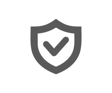 Kalkanda işaret simgesi var. Savunma unsuru. Güvenlik kalkanı vektör tasarımı ve illüstrasyonu. 