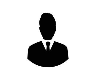 İş adamı silueti simgesi. Ofis takımlı ve kravatlı bir erkek yüzü. Kullanıcı avatar profil vektör tasarımı ve illüstrasyonu. 