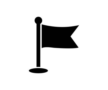 Bayrak sallama ikonu. Siyah farklı bayrak. Konum simgesi vektör tasarımı ve illüstrasyonu.