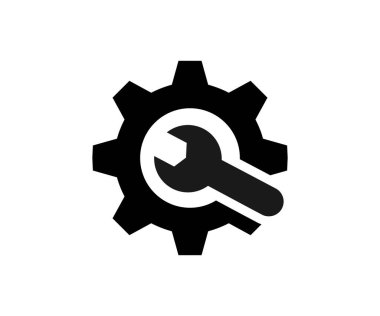 Vites anahtarı simgesi. Basit anahtar ve vites simgesi vektör tasarımı ve illüstrasyonu.