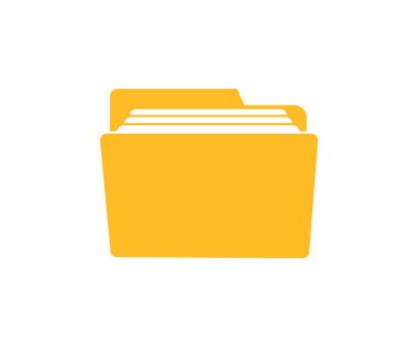 Belge simgesi içeren sarı dosya klasörü. Belgeler dizini. Masaüstü simgesi. Kağıt tasarımı vektör tasarımı ve illüstrasyonu için Düz açık dizin simgesi. 