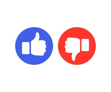 Baş parmaklar yukarı ve baş parmaklar aşağı simgesi. Sevmek ve sevmemek. Başparmak yukarı simge vektör tasarımı ve illüstrasyon seti. 