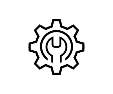 İngiliz anahtarlı bakım araçları, vites simgesi simgesi. İngiliz anahtarı ve dişli dişli dişli ikonu. Servis aracı sembolü, montaj, onarım aracı vektör tasarımı ve illüstrasyonu. 