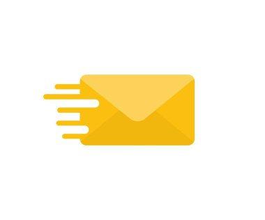 E- posta ileti mektup simgesi gönderiliyor. Hız posta simgesi. E- posta gönderme işareti. Postacı sembolü. Posta zarfı vektör tasarımı ve illüstrasyonu.