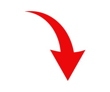 Simgeyi gösteren basit, kırmızı, eğri bir ok. Yön sembolü. Uygulama vektör tasarımı ve illüstrasyonu için ok sembolü.