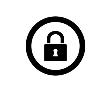 Kilit ikonlu siyah daire. Güvenlik sembolü. Açık vektör tasarımı ve illüstrasyonunu kilitle.