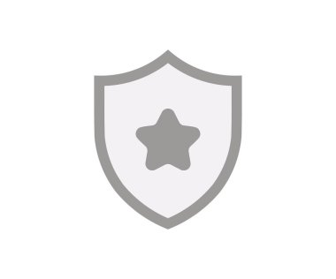 Kalkan yıldızı ikonu. Kalkan yıldız rozeti. Güvenlik vektör tasarımı ve illüstrasyonunu simgeleyen yıldızlı kalkan.