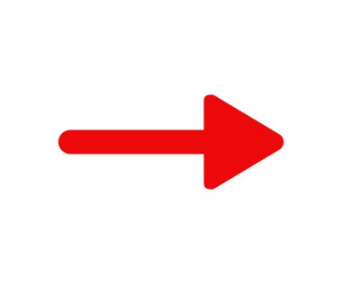 Kırmızı ok şekli simgesi. Uygulama vektör tasarımı ve illüstrasyonu için ok sembolü.