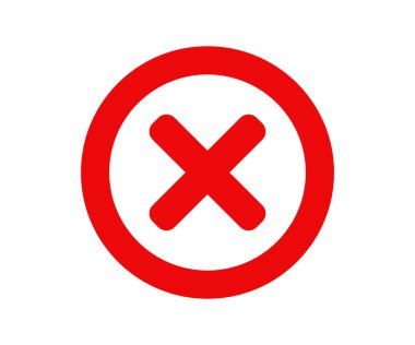 Kızıl Haç X işareti simgesi. Kırmızı x sembolü daire şeklinde. Reddetme işareti vektör tasarımı ve illüstrasyonu.