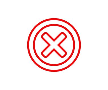 Kızıl Haç X çizgi simgesi. Kırmızı x sembolü daire şeklinde. Reddetme işareti vektör tasarımı ve illüstrasyonu.