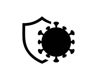 Kalkan virüsü koruma simgesi işareti. Kalkan bağışıklık sistemini ve antibakteriyel koruma vektör tasarımı ve illüstrasyonunu korur.. 