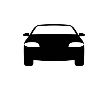 Otomobil ön taraf simgesi. Otomobil izole edildi. Işınlama simgeleri. Otomobil silueti ön görünüm. Sedan araba, araç veya otomobil sembolü vektör tasarımı ve illüstrasyonu.