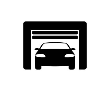 Garaj simgesi. Siyah siluet. Ön manzara. Otomatik kapılar vektör tasarımı ve illüstrasyonu.