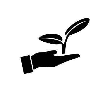 El simgesine yerleştir. Genç bir bitki vektör tasarımı ve illüstrasyonunu tutarken.