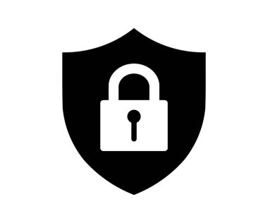Güvenlik kalkanı simgesi. Kilit sembollü kalkan, güvenlik amblemi vektör tasarımı ve resimleme.