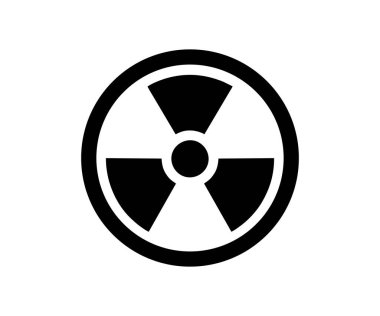Radyasyon sembolü siyah beyaz. Basit, cesur bir uyarı işareti. Nükleer reaktör sembolü vektör tasarımı ve illüstrasyonu.