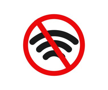 Kablosuz ağ işareti yok. Kablosuz internet erişimi yok. Kablosuz ağ işareti yasak vektör tasarımı ve resimlemesi yok.