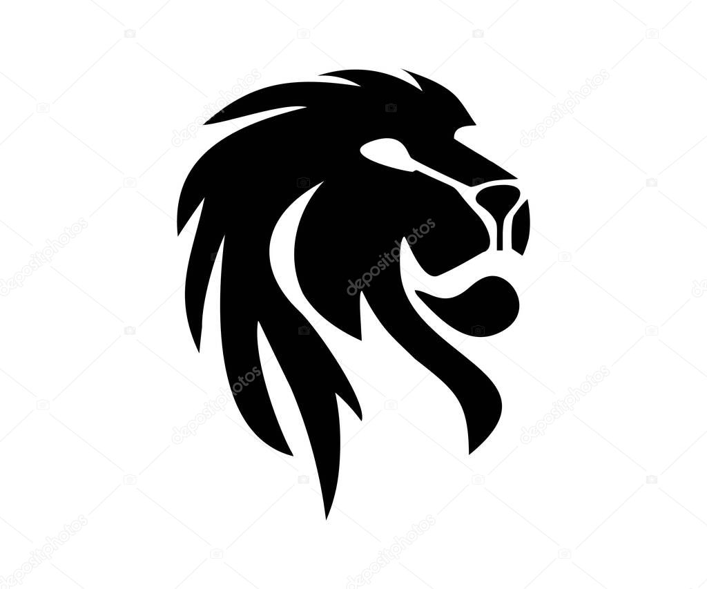 Lion head silhouette. Lion logo vector design and illustration.