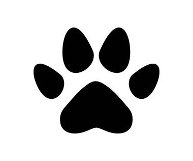 Köpek pençesi izi. Pençe simgesi. Beş parmaklı yapı vektörü tasarımı ve çizimi olan siyah pençe izi.