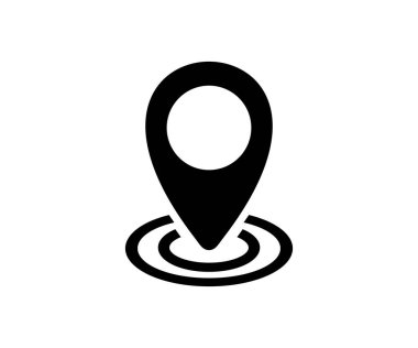 Belirli coğrafi konumu gösteren siyah harita işaretleyici, ikonu belirliyor. GPS konumu. Navigasyon haritası, konum navigasyon simgesi vektör tasarımı ve illüstrasyonu.