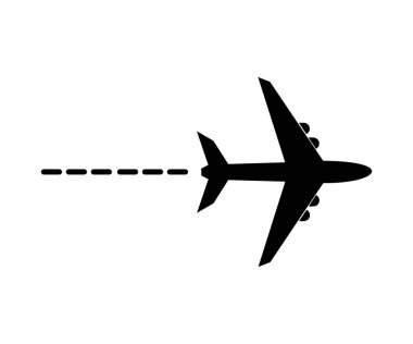 Uçuş taşıma sembolü. Çizgi izi olan bir uçak ikonu vektörü. Düzlem ikonu vektör tasarımı ve illüstrasyonu.