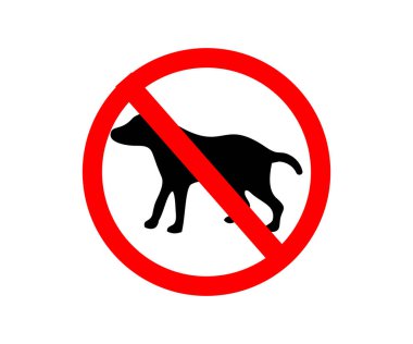Bilgi işareti, köpeklere izin yok. Kırmızı daire çizilmiş bir köpek silueti vektör tasarımı ve illüstrasyonu.