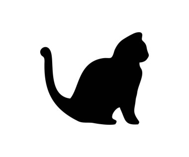 Oturan kedinin silueti. Kedi stili logo ya da ikon çizimi. Oturan kedi silueti vektör tasarımı ve çizimi.