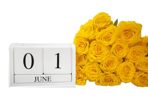 Houten Witte Kalender Juni Gele Rozen Png Formaat Zonder Achtergrond — Stockfoto