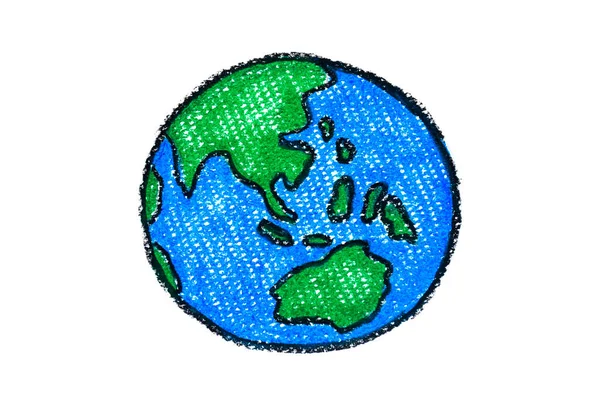拯救地球的概念 节约能源和循环利用来拯救世界 手绘蜡笔画地 — 图库照片